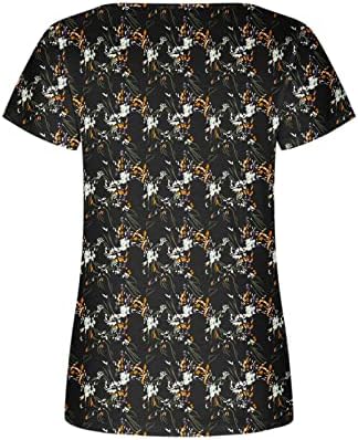 Womensенски V -лажичка вратот Спандекс маица бренд бренд блуза маички кратки ракави цветни принт лабава вклопена летна есенска маица