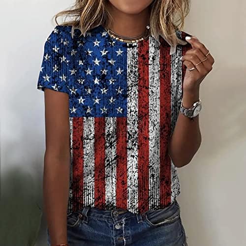 4-ти јули кошули жени во САД знаме лето кратки ракави на маички о-вратот starsвезди шарени лабави вклопени удобни маици за одмор