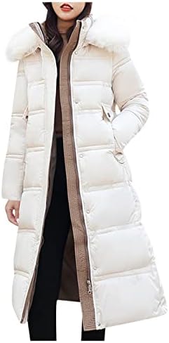 Womenените ја загреваат јакната со аспираторско крзно со долги пафери палто, залепено цврста боја, јака од јака, надворешна облека за