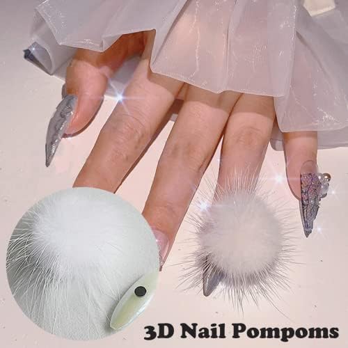 Seihdhik 12 парчиња магнетни нокти уметнички шарми 3D меки плишани топки шарми за акрилни нокти отстранливи pom poms топки y2k