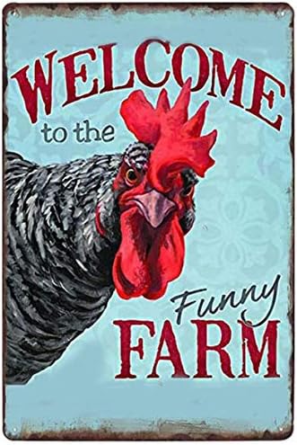 Гроздобер постер за калај добредојде на смешна фарма земја куќа пилешко кокошарка метал калај знак 8x12 инчи ретро уметност дома