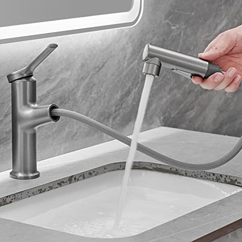 Тапа за мијалник за бања со влечење на Sprayer Dual Mode Mixter Tap за топла и ладна вода единечна дупка лавална тапа со единечна рачка мулти-функција