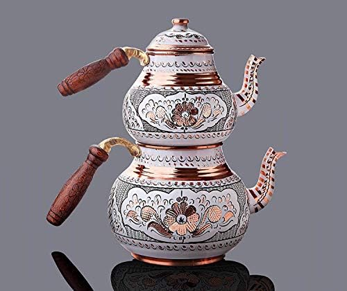 Рачно изработен бакар Турски Турски Турски традиционален чај со дрвена рачка и капаче, садови за чајни котел поставени за шпорет врвен декоративен