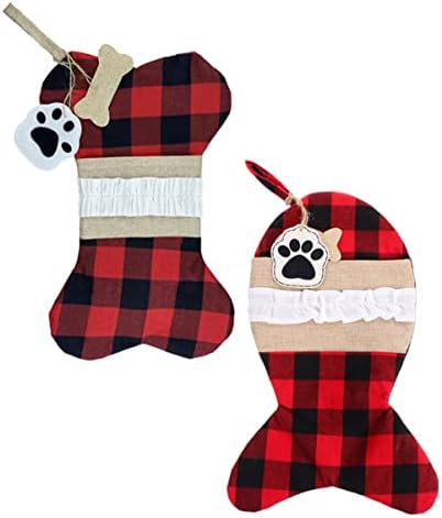 4 парчиња облик на мали торбички риби за Божиќни подароци од врата тартан торба декор висечки кучиња дрвја чорапи присутни украси