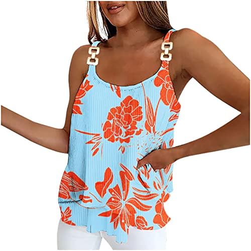 OPLXUO жени без ракави шифон резервоарот врвови шпагети ленти Камизол двојни слоеви обични блузи туники врвни летни кошули на плажа