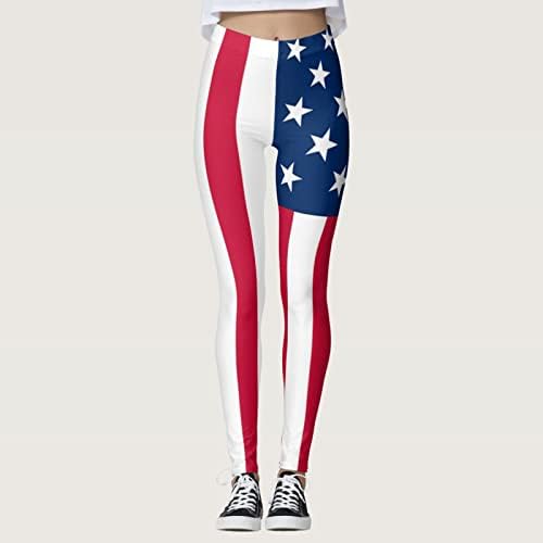 4 -ти јули хеланки за жени Контрола на стомакот, хеланки на американско знаме удобни лесни атлетски компресивни тренинзи