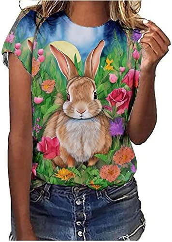 Среќни Велигденски кошули за жени зајаче зајак графичка маица печатени кошули пролетни слатки врвови за кратки ракави