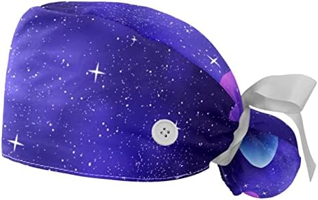 Galaxy Purple Starry Sky Прилагодливо работно капаче со копчиња Еластична лента за лента за време на жените