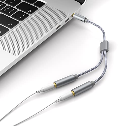Сплитер за слушалки Scetrend Splitter Audio приклучоци Сплитер на Aux Cord Splitter 2 Way Nylon-Braided Stereo Aux кабел за слушалки таблети