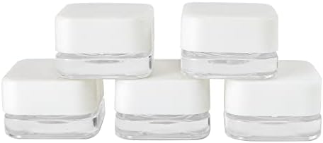 5G козметички контејнери 10 парчиња тегли со примерок од примероци со мали капаци со бели капаци, козметички тегли со права еднострана,