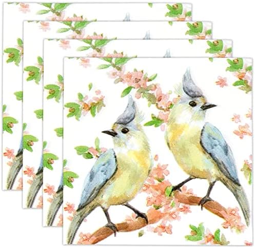 100 птици коктел пијалоци салфетки за еднократна употреба Декоративни птици на гранки со цвеќиња Десерт салфетка за пролетен роденден