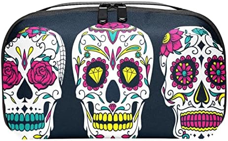 Торба За шминка За патување Водоотпорна Козметичка Торба за Тоалети торби за Шминка за жени и девојки, Шеќер Череп Цвет Дијамант Гроздобер Мексико