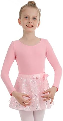 Девојки балетски танц фустан гимнастика Леотард комбо со здолниште за завиткување на печатење на sparвезди