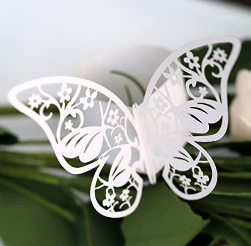 Booluee 100 парчиња ласерски исечени пеперутки хартија од салфетка прстени за салфетка за салфетка за свадбена забава Банкет Божиќ Сервиет табела