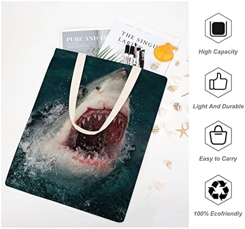Одлична бела ајкула женска платна торба за тота што може да се употреби намирници за намирници, персонализирани кеси за купување