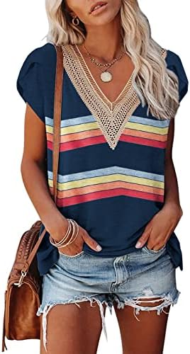 Etcyy женски летни врвови трендовски 2023 обични маички со ракав за ракави цветни печати симпатични врвови против кошули со краток ракав на