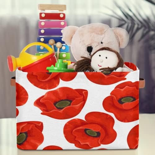 Корпа за корпи за складирање, црвен цвет цветно афион големо склопување на кутија за складирање со рачка издржлива водоотпорна плакарот