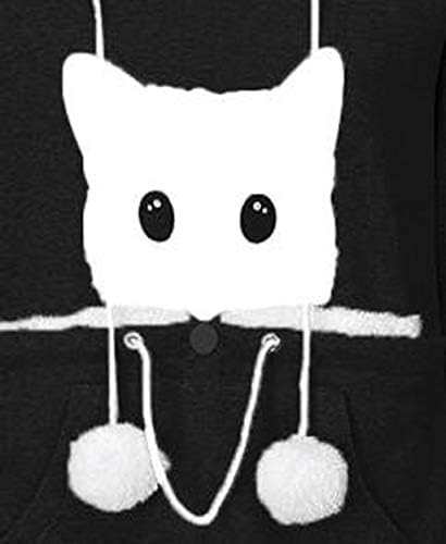 Gyouwnll Cat Pocket Hoodie со аспиратор маче печатење кенгур џемпер мачка мачка торбичка кутре торбичка миленичиња торбичка миленичиња носач