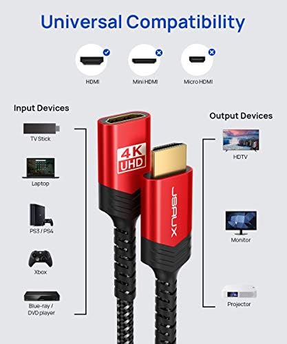 HDMI продолжен кабел 10ft, JSaux 4K 60Hz со голема брзина HDMI Extender Coder Meal toенски адаптер конектор, компатибилен со Streaming Streaming