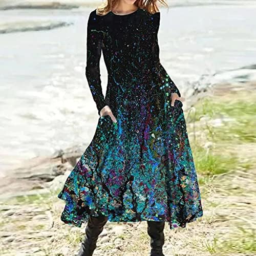 Коктел на Nokmopo фустани за жени вечерна забава есен и зимски секојдневен тенок долг ракав со цврста боја волнена облека од волнена