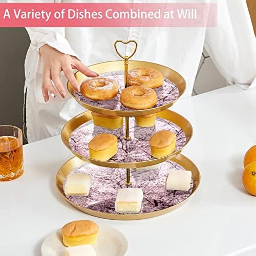 3 нивоа десерт штанд со кекс овошна чинија пластична служба на држач за приказ за свадба роденден за бебиња туш чај украси, кружни дрвја од