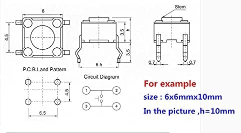 Scruby 100pcs 6 x 6mm x 8mm PCB Моментарна тактилна тактилна тактика на копчето за тактики 4 пински натопи