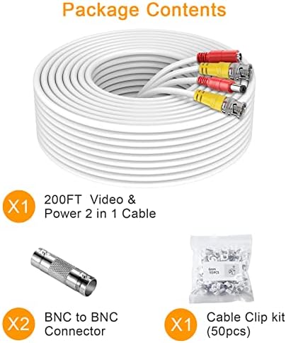 BNC CABLE 200FT All-in-One SiAmese BNC Видео и електрична безбедносна камера кабел BNC продолжена жица жица со 2 женски конектори за сите