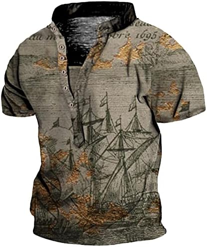 Машка маица на отворено патент ретро печатење маички лабави кратки ракави врвни летни обични кошули удобни блузи врвови