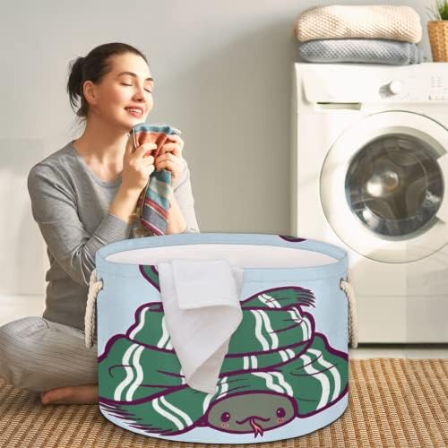 Симпатична марама со змии големи тркалезни корпи за корпи за перење алишта со рачки ќебе корпа за складирање за полици за бања