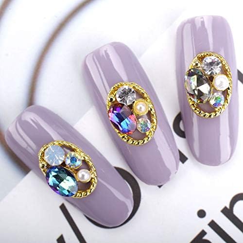 10 парчиња шупливи овални rhinestones бисери шарми убавини сјајни нокти додатоци за накит метал за декорација на уметност од 3D нокти