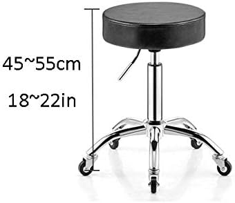 Столче за фризери на тркалото ， сечење столица со бело синтетичко кожено седиште ， прилагодлива висина 45-55 см ， Поддржана тежина