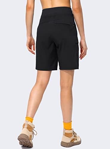 Женски пешачење долги шорцеви 9 Брз сув товар Бермуда шорцеви лесна должина на коленото со џебови за патенти за жени
