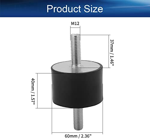 Bettomshin 1pcs 2,36 x 1,57 цилиндричен амортизер со шок со мелодии M12 x 37mm Машки конец гума за вибрации на вибрации 60 x 40мм анти -вибрации