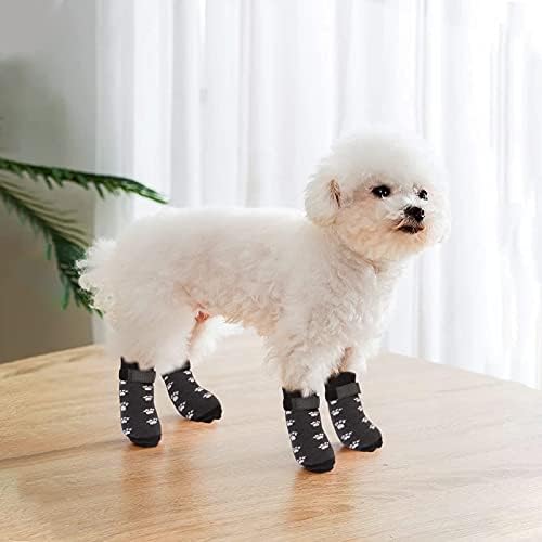 Rypet анти -лизгачки кучиња чорапи 3 пара - чорапи за зафаќање кучиња со ленти за контрола на влечење за затворено на абење на подот од дрвени