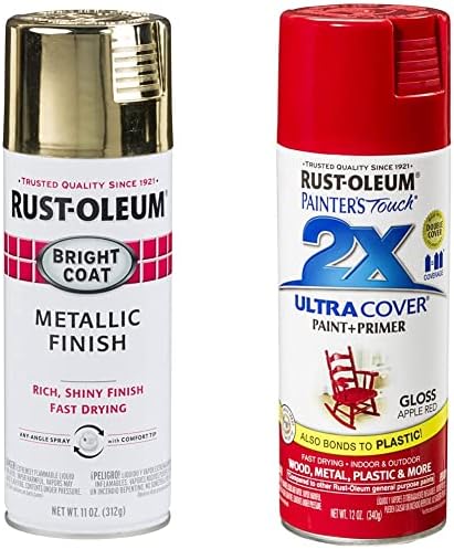 Rust-Oleum 7710830 запира 'рѓа светла палто металик спреј за спреј, 11 унца, злато и 249124 сликар допир 2x ултра покритие, 12