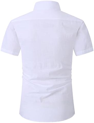 Кошула за фустан од памук од камбатл за мажи лето случајно копче за кратки ракави надолу кошули со цврста боја на цврста боја
