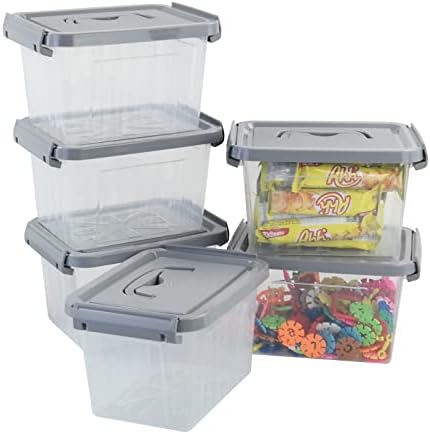Cadineus 3 литарски мали кутии за складирање со капаци, пластични канти за складирање сет од 6