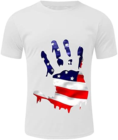 Маици за кратки ракави на 4-ти јули во јули за мажи, САД знаме за знаме за печатење патриотски екипаж атлетски мускули на врвови на врвови