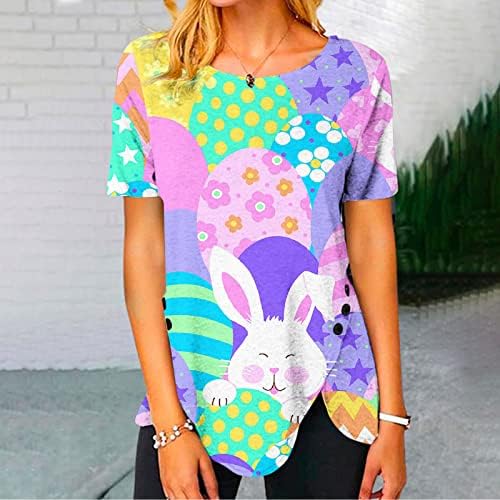 Womanена Велигденска маица каузална тркалезна врат смешен зајак печатен слатки маици облечени блузи со кратки ракави маици за одмор