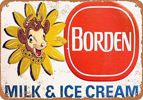За знак од 8 x 12 калај метал - гроздобер изглед Борден млеко и сладолед бар кафе кафе домашна уметност деко