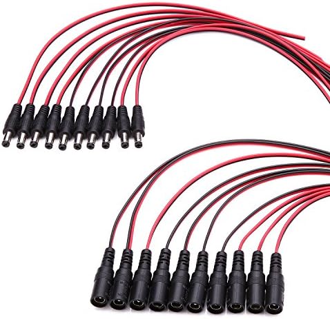 Cable Wildhd DC Power Pigtails 10pock Female Female & 10pack машки конектори за CCTV безбедносна камера и адаптер за осветлување