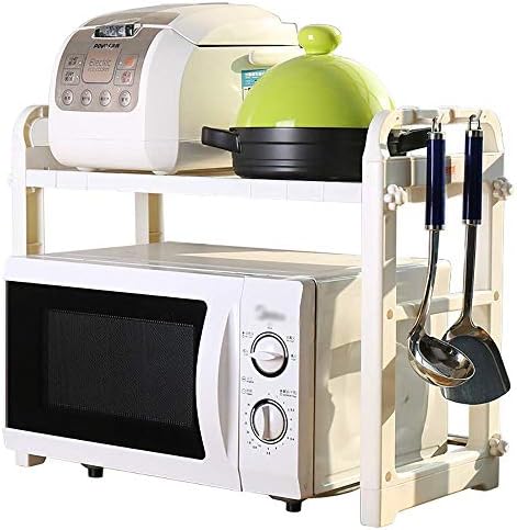 KMMK Rack Rack Погоден за кујна домашна дневна соба ， микробранова печка полица за складирање кујна кујна уредна организатор со висечки куки