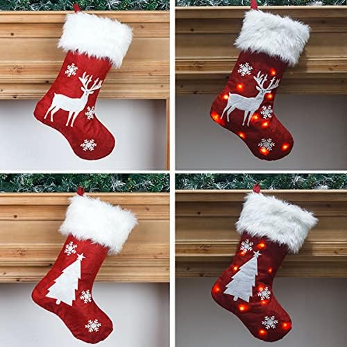 Vzxatyop 4 компјутери Божиќни чорапи Нов сет, 3Д лос снежен човек Божиќни чорапи персонализирани, 18 висат Божиќни чорапи за камин Божиќно
