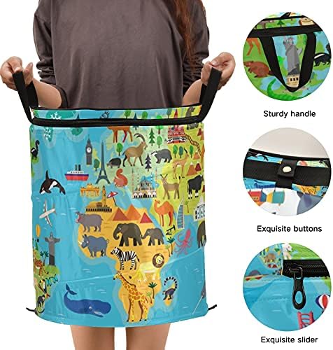 Animalивотинска мапа светски поп -попрска алишта за перење со патент за патент за перење, со рачки, организатор за облека за