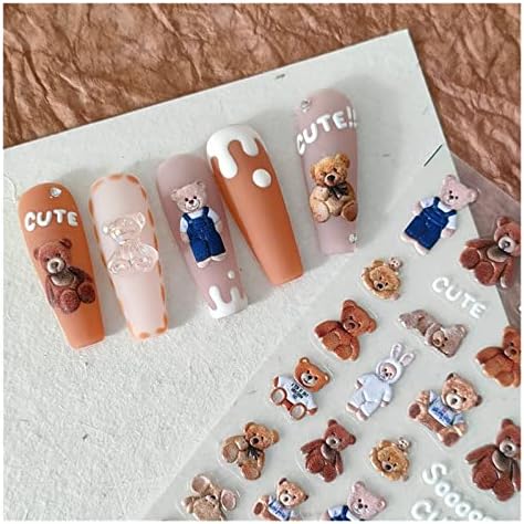 Корејски цртан филм прегратка мечка 3Д врежани нокти налепници за нокти украси за украси за нокти 2023 крем луксуз Кореја DIY рачно изработена