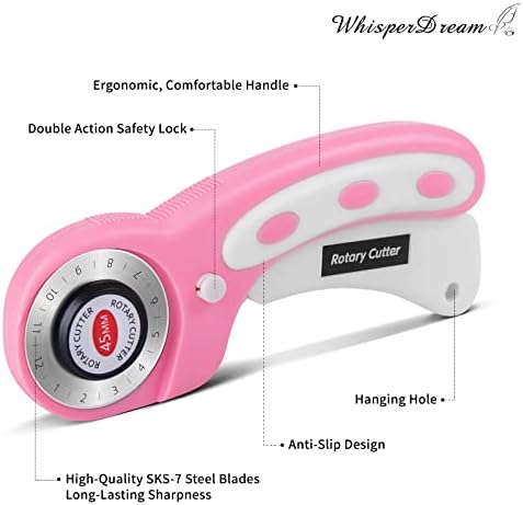 Шепчед Rotary Cutter 45mm - розов ротирачки секач со ергономски безбедносен дизајн - вклучени 8 дополнителни сечила за замена, вклучени 45мм ротирачки секач одлично за шиење,