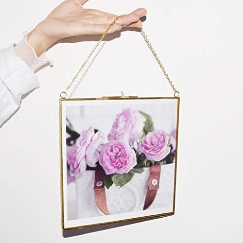 Tlbtek 8x8 инчен месинг рамка за висина, рамковна рамка за стакло за притиснати цвеќиња, чиста DIY гроздобер уметнички дела приказ рамка за