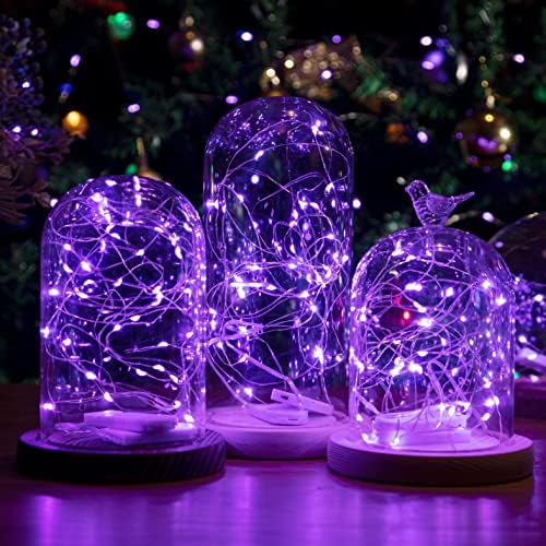 Hxweiye 6 пакувања LED самовила батерии управувана, 7ft 20Led Purple Mini Fairy String Lights Mason Jar Lights, водоотпорни fireвездени