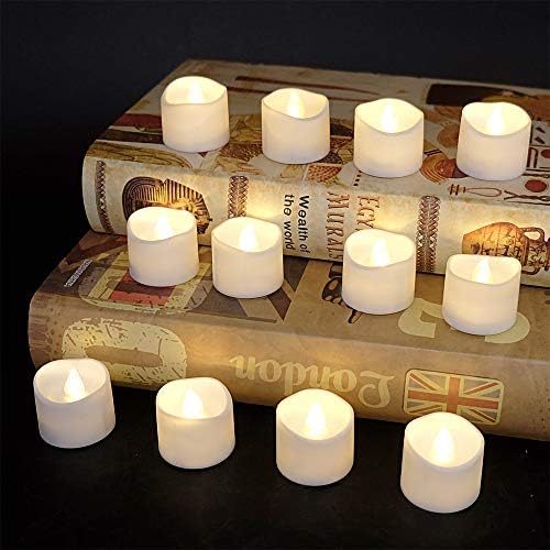 Actpe Tealight свеќи со треперење пламен, восок од чајни светла од 12 парчиња восок восок, восок, испуштена батерија, управувана