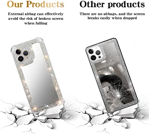 Валаивњ Блинг Огледало Случај за iPhone 11 Pro Max, Sparkle Rhinestone Телефон Случај Со Заштитник На Објективот На Камерата,
